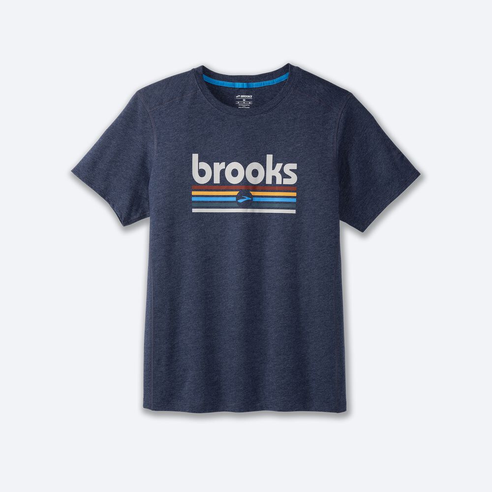 Brooks Distance Short Sleeve 2.0 Erkek Tişört Lacivert/Çizgili | TR-672401