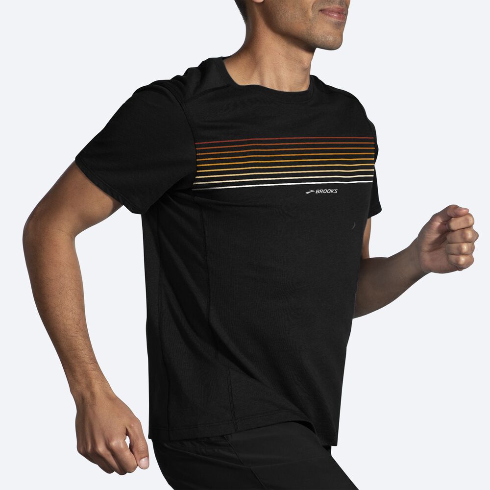 Brooks Distance Short Sleeve 2.0 Erkek Tişört Siyah/Çizgili | TR-693845