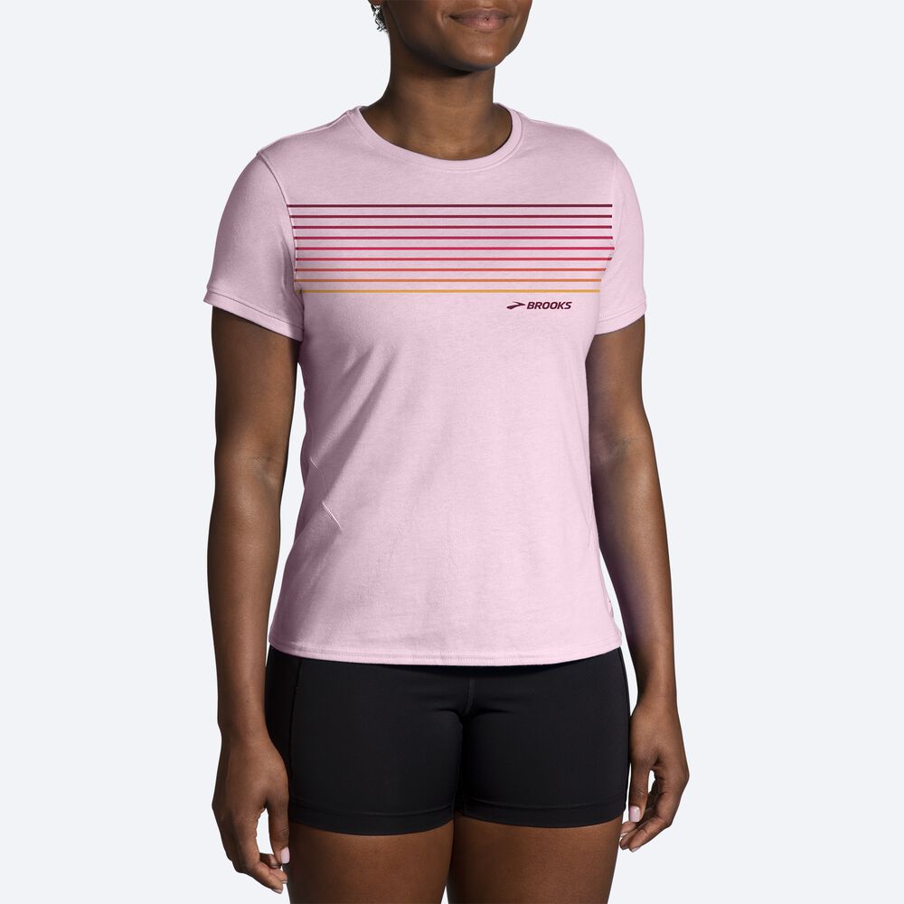 Brooks Distance Short Sleeve 2.0 Kadın Tişört Pembe/Çizgili | TR-170869