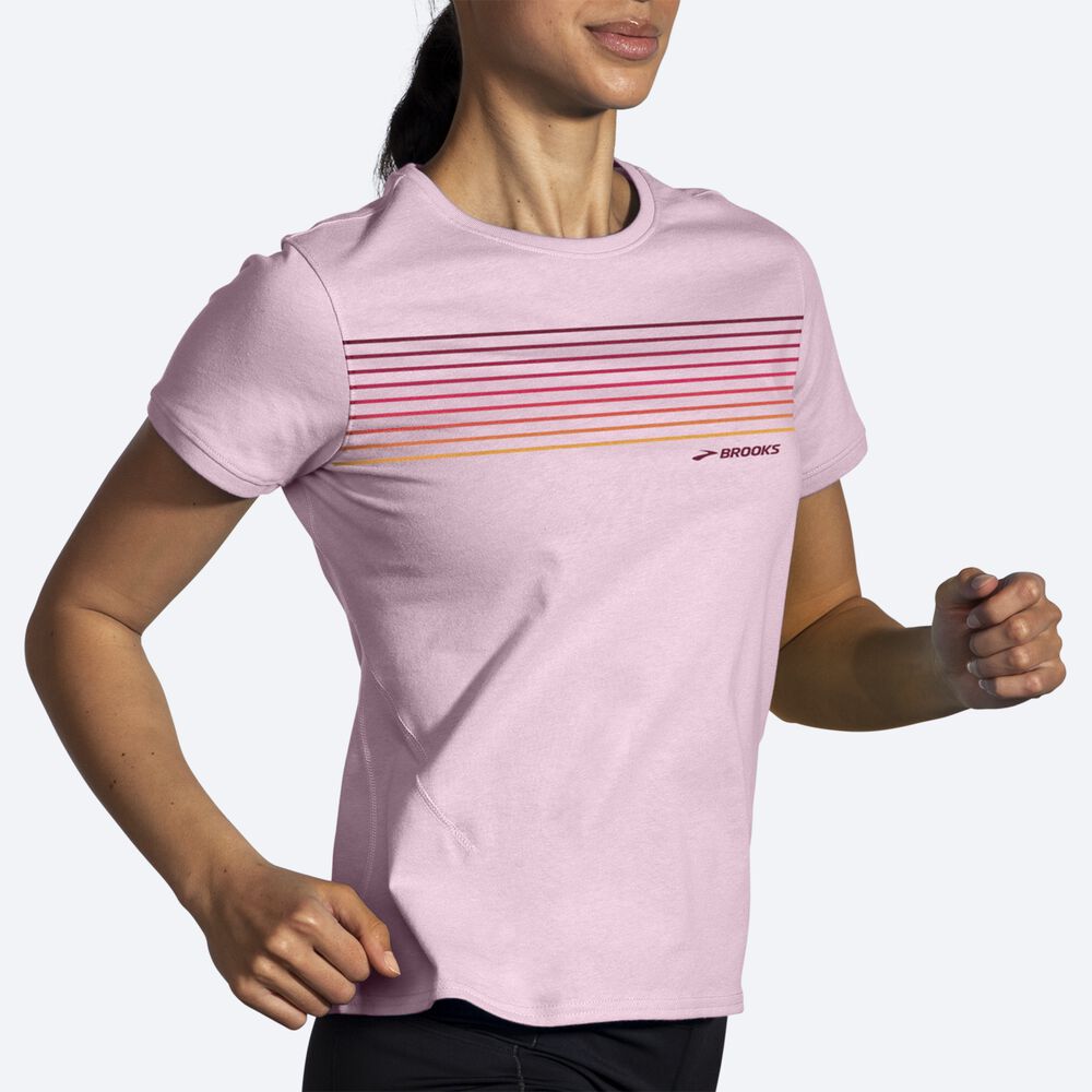 Brooks Distance Short Sleeve 2.0 Kadın Tişört Pembe/Çizgili | TR-170869