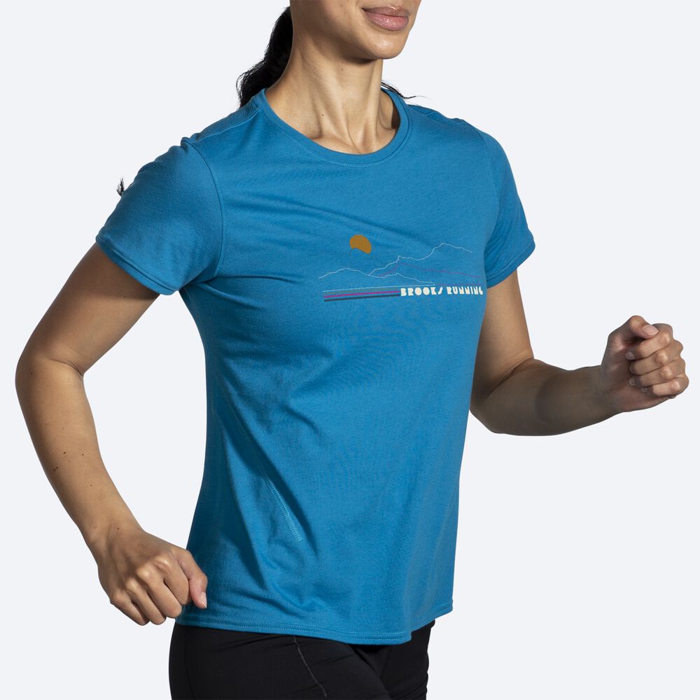 Brooks Distance Short Sleeve 2.0 Kadın Tişört Mavi | TR-394678