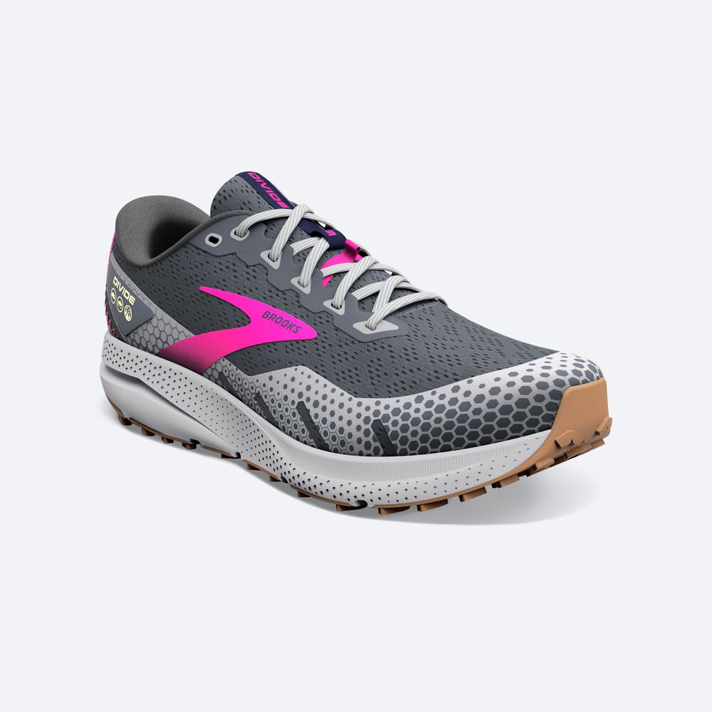 Brooks Divide 3 Kadın Trail Koşu Ayakkabısı Gri/Pembe | TR-019648