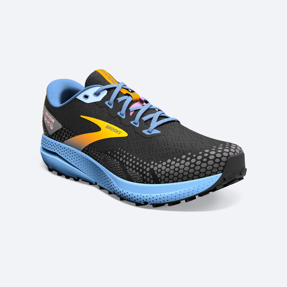 Brooks Divide 3 Kadın Trail Koşu Ayakkabısı Siyah/Mavi/Sarı | TR-792158