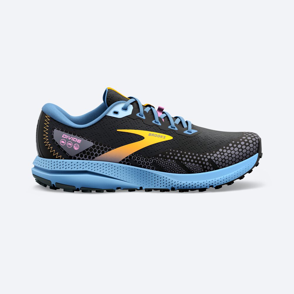 Brooks Divide 3 Kadın Trail Koşu Ayakkabısı Siyah/Mavi/Sarı | TR-792158