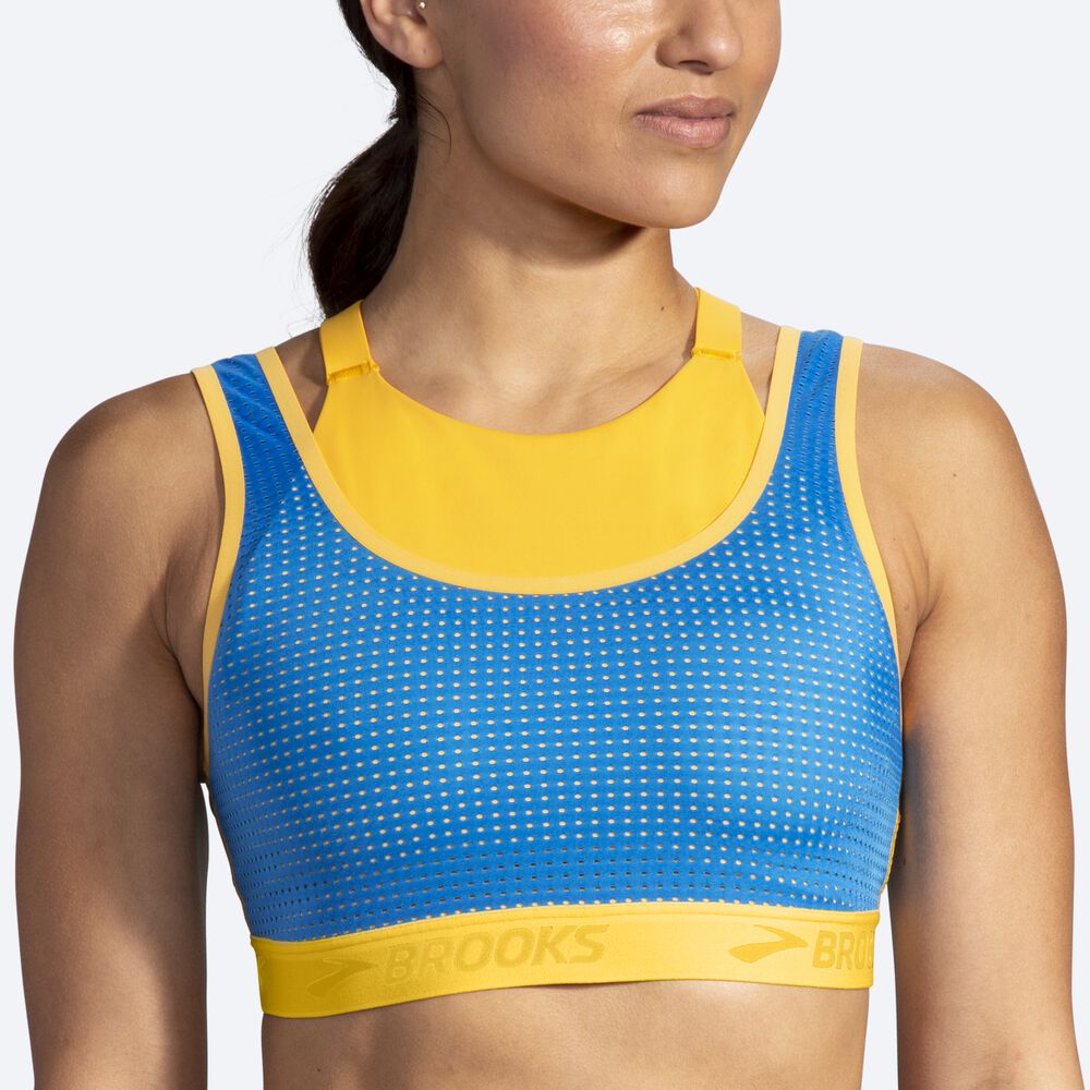 Brooks Drive Mesh Run Bra Kadın Spor Sütyeni Sarı/Mavi | TR-630897