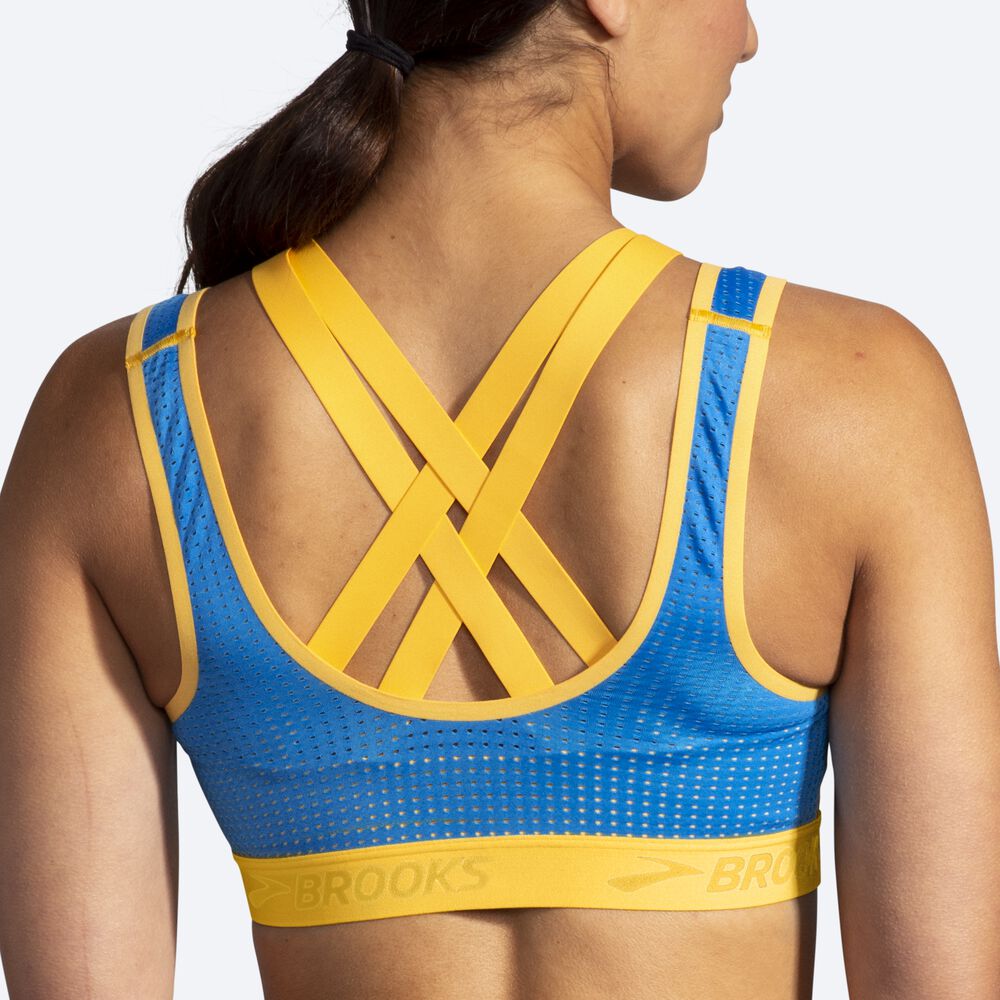 Brooks Drive Mesh Run Bra Kadın Spor Sütyeni Sarı/Mavi | TR-630897