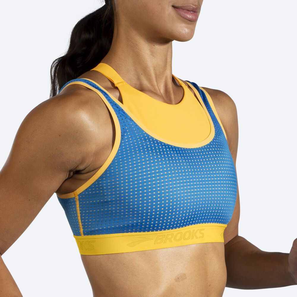 Brooks Drive Mesh Run Bra Kadın Spor Sütyeni Sarı/Mavi | TR-630897