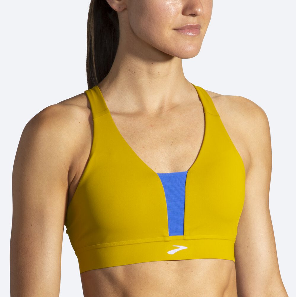 Brooks Drive Plunge Run Bra Kadın Spor Sütyeni Altın/Mavi | TR-268395