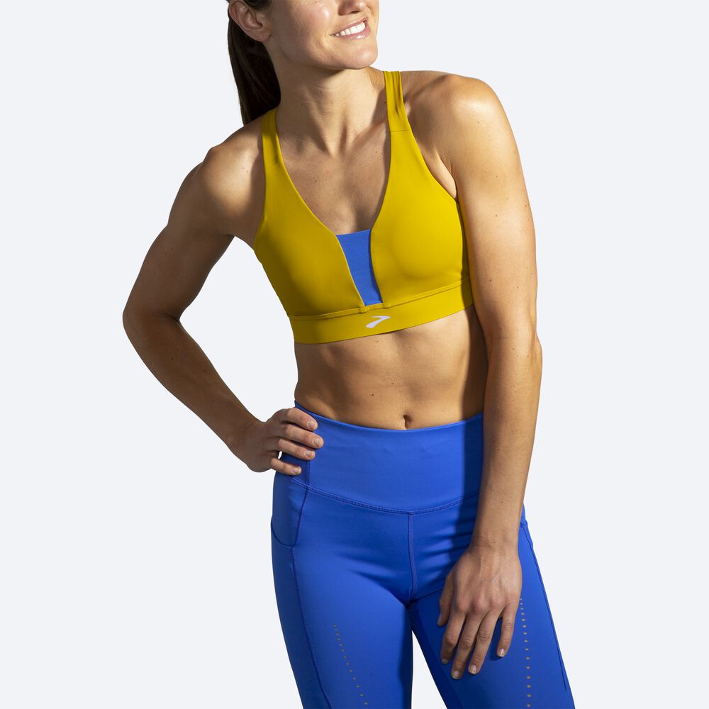 Brooks Drive Plunge Run Bra Kadın Spor Sütyeni Altın/Mavi | TR-268395