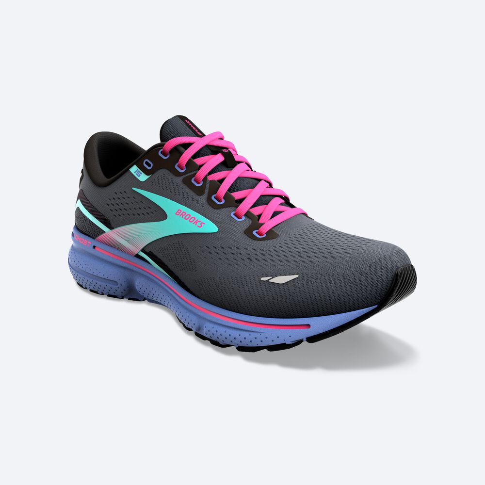 Brooks Ghost 15 Kadın Koşu Ayakkabısı Siyah/Mavi | TR-394857