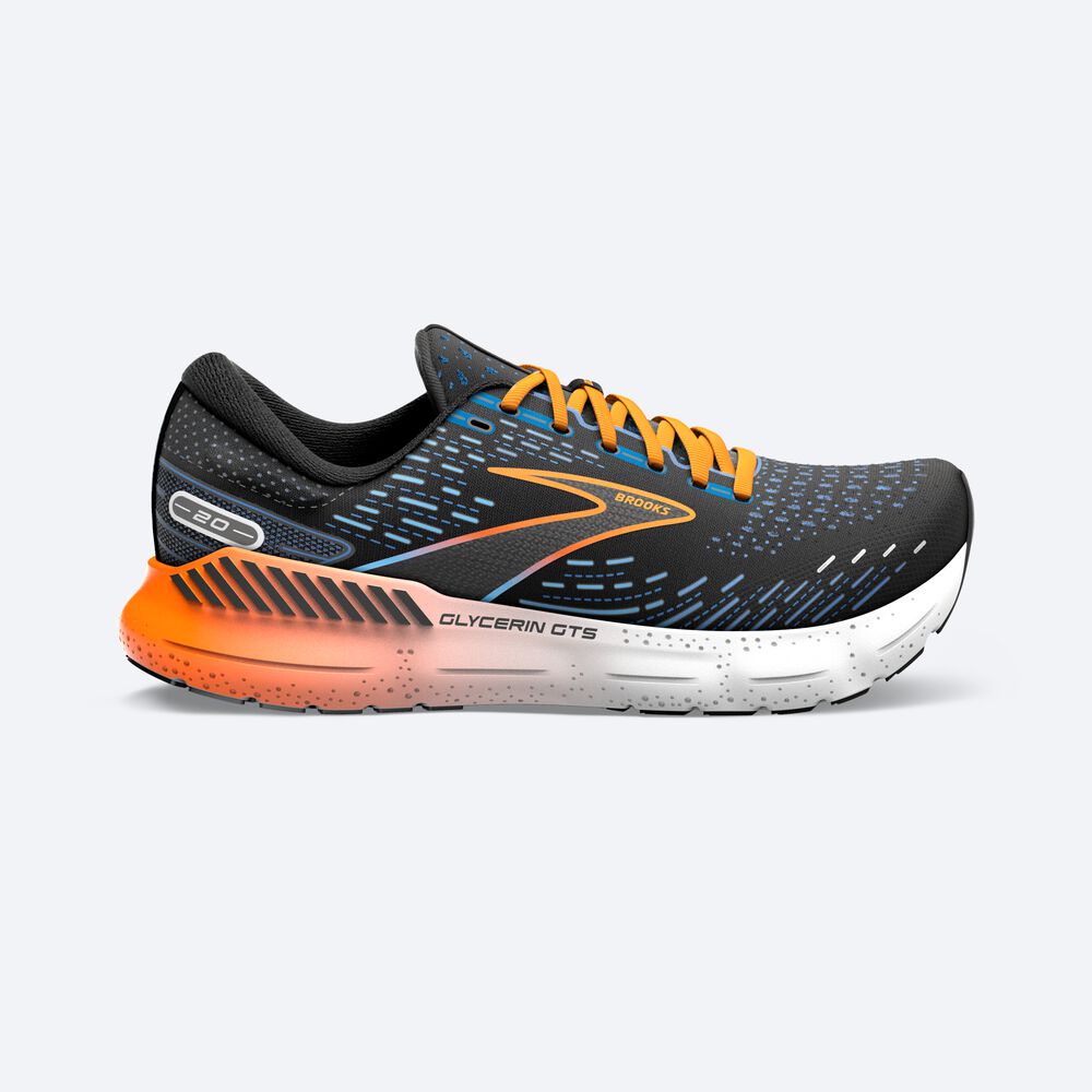 Brooks Glycerin GTS 20 Erkek Koşu Ayakkabısı Siyah/Mavi/Turuncu | TR-603185