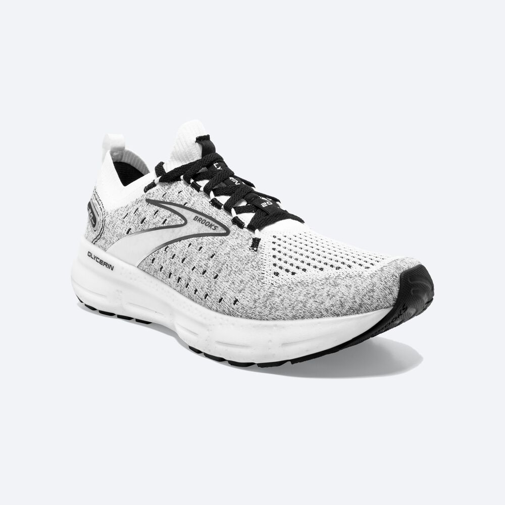 Brooks Glycerin StealthFit 20 Erkek Koşu Ayakkabısı Beyaz/Gri/Siyah | TR-920176