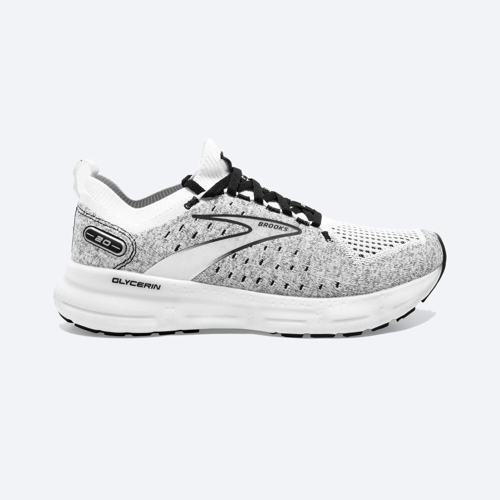 Brooks Glycerin StealthFit 20 Erkek Koşu Ayakkabısı Beyaz/Gri/Siyah | TR-920176