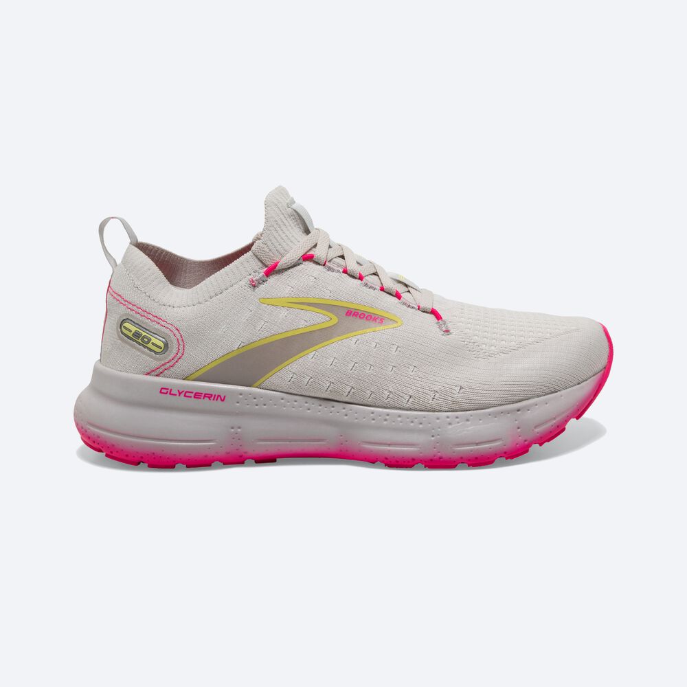 Brooks Glycerin StealthFit 20 Kadın Koşu Ayakkabısı Gri/Sarı/Pembe | TR-076813