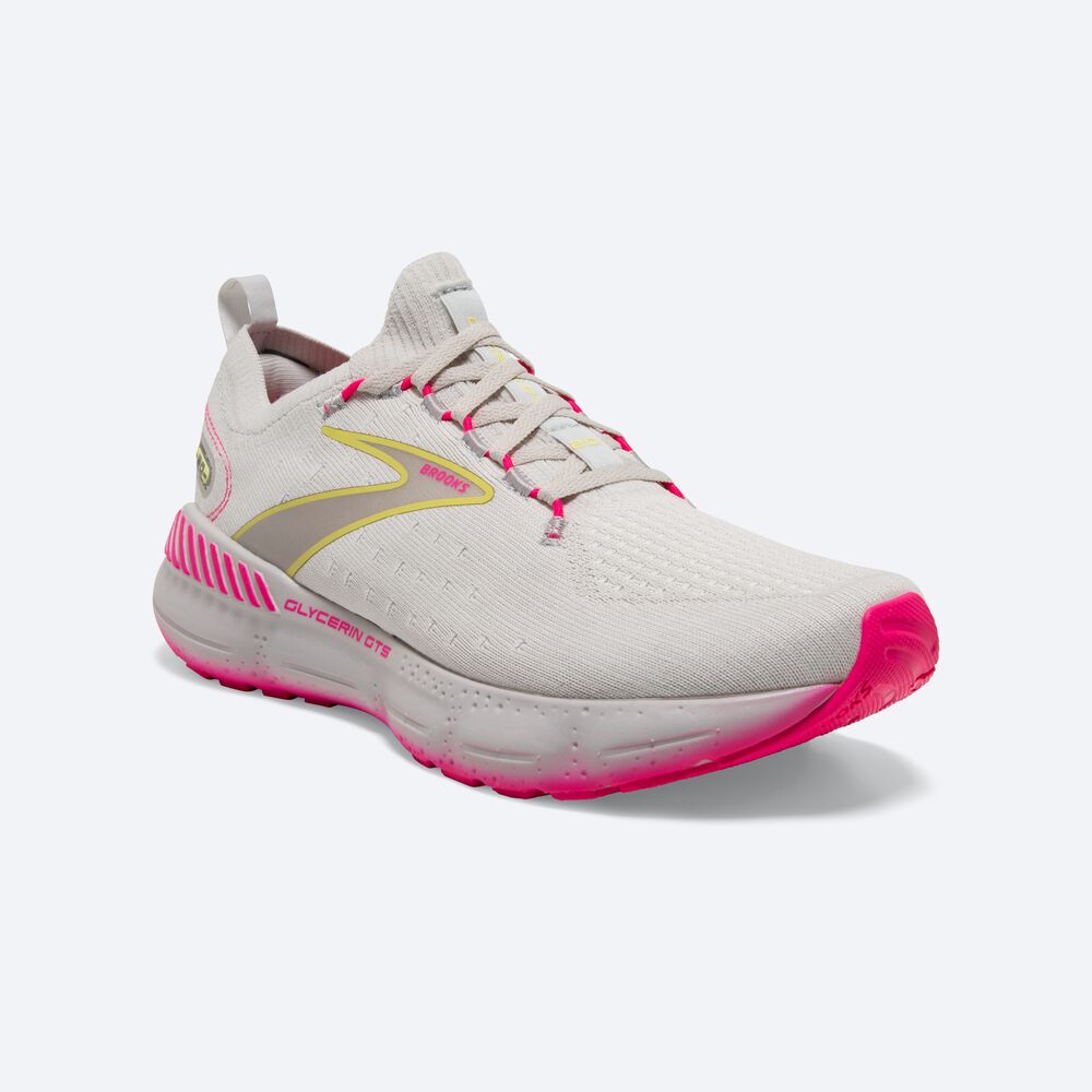 Brooks Glycerin StealthFit GTS 20 Kadın Koşu Ayakkabısı Gri/Sarı/Pembe | TR-451602