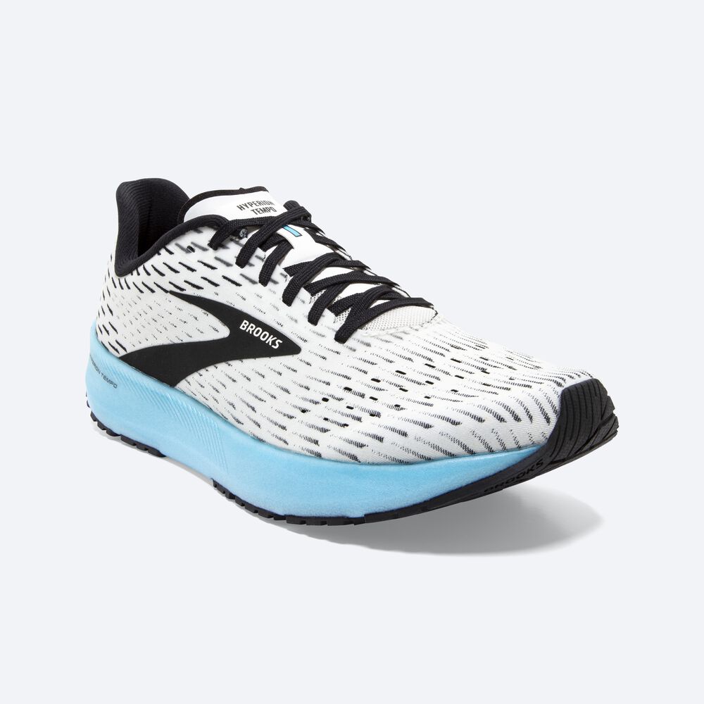 Brooks Hyperion Tempo Erkek Koşu Ayakkabısı Beyaz/Siyah/Açık Turkuaz | TR-370896