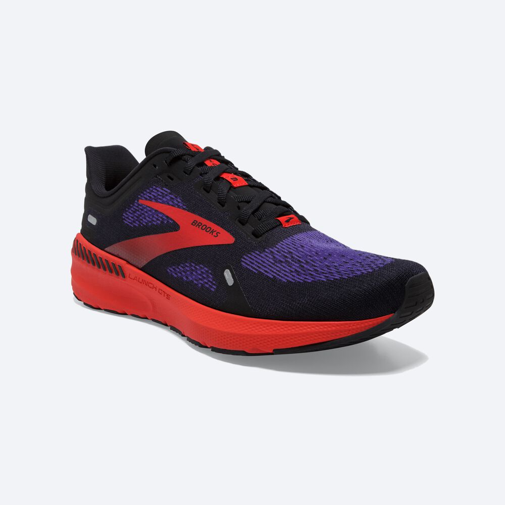 Brooks Launch GTS 9 Erkek Koşu Ayakkabısı Siyah/Koyu Mavi/Kırmızı | TR-247803