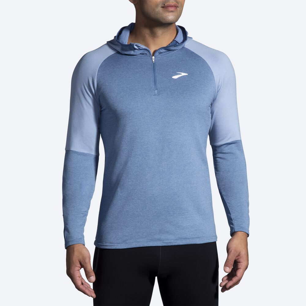 Brooks Notch Thermal 2.0 Erkek Kapüşonlu Sweatshirt Mavi | TR-417635