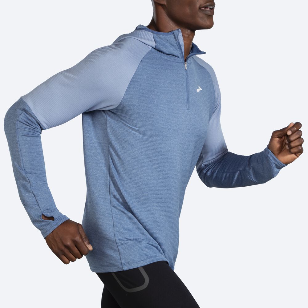 Brooks Notch Thermal 2.0 Erkek Kapüşonlu Sweatshirt Mavi | TR-417635