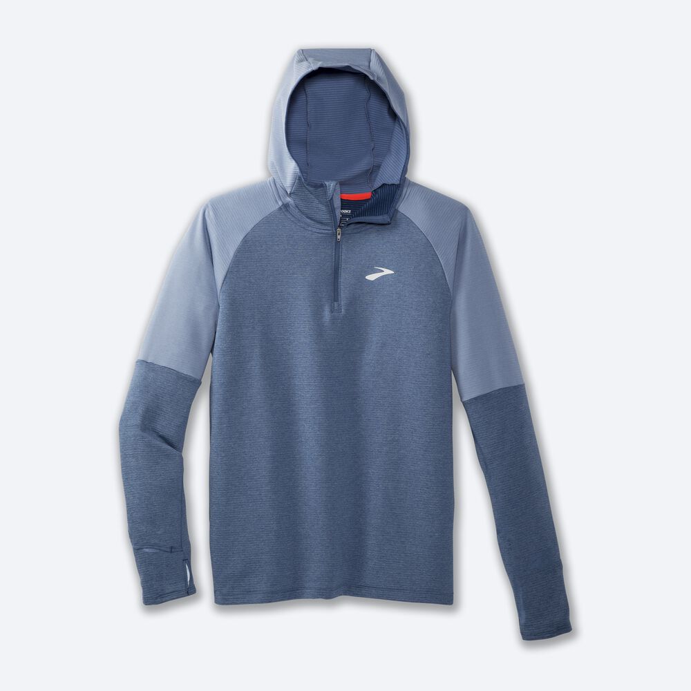 Brooks Notch Thermal 2.0 Erkek Kapüşonlu Sweatshirt Mavi | TR-417635