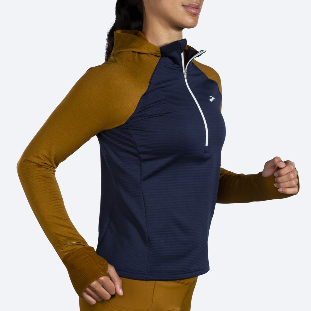 Brooks Notch Thermal 2.0 Kadın Kapüşonlu Sweatshirt Zeytin Yeşili/Lacivert/Mavi | TR-015869