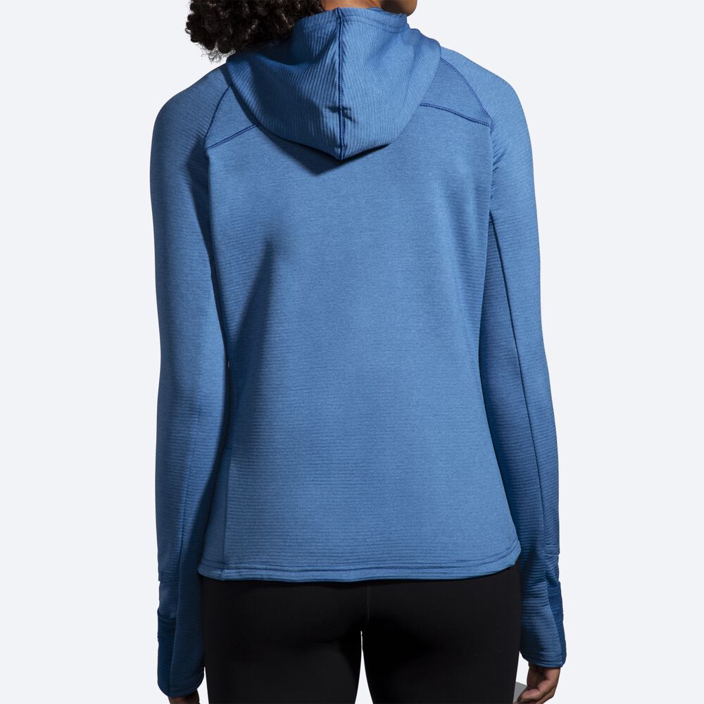 Brooks Notch Thermal 2.0 Kadın Kapüşonlu Sweatshirt Mavi Gri | TR-710453