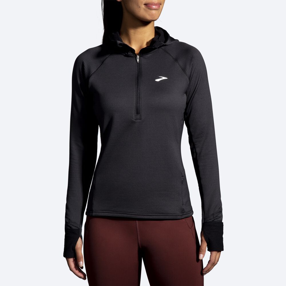 Brooks Notch Thermal 2.0 Kadın Kapüşonlu Sweatshirt Siyah | TR-925034