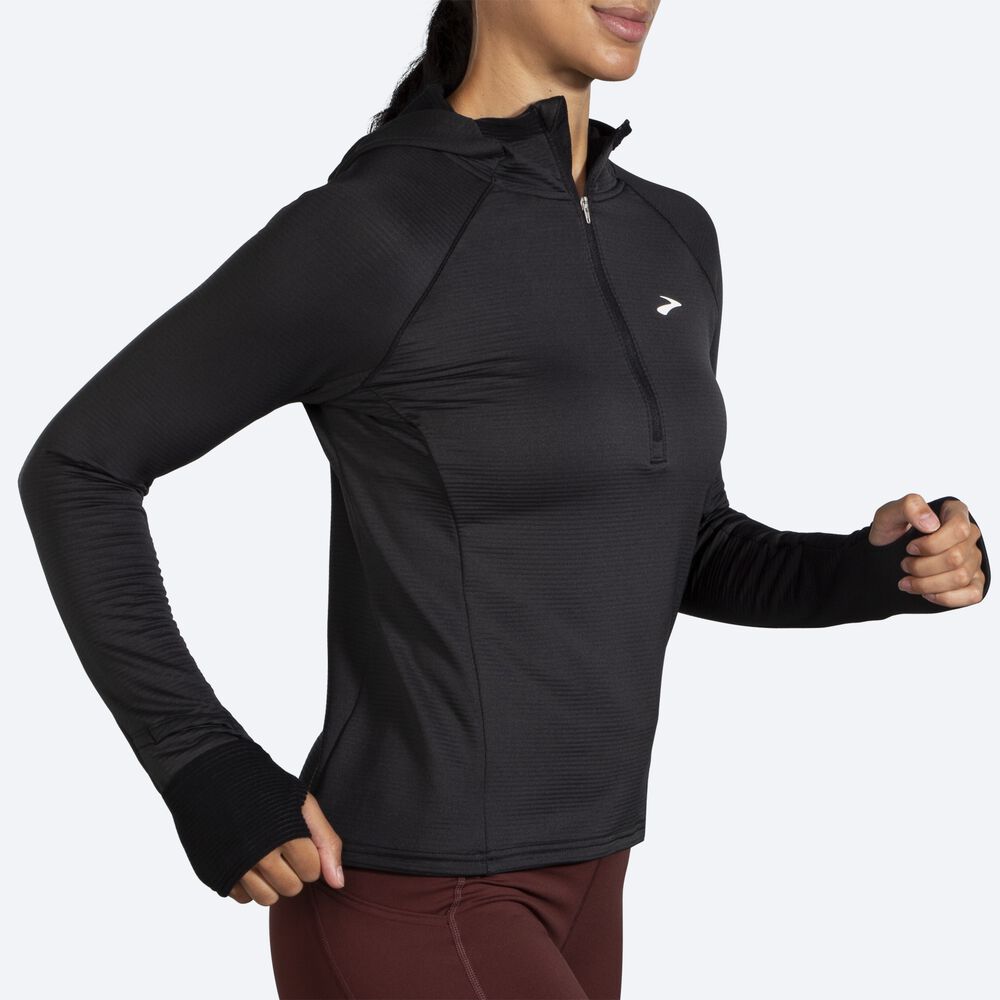 Brooks Notch Thermal 2.0 Kadın Kapüşonlu Sweatshirt Siyah | TR-925034