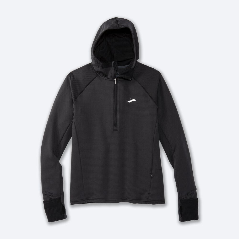 Brooks Notch Thermal 2.0 Kadın Kapüşonlu Sweatshirt Siyah | TR-925034