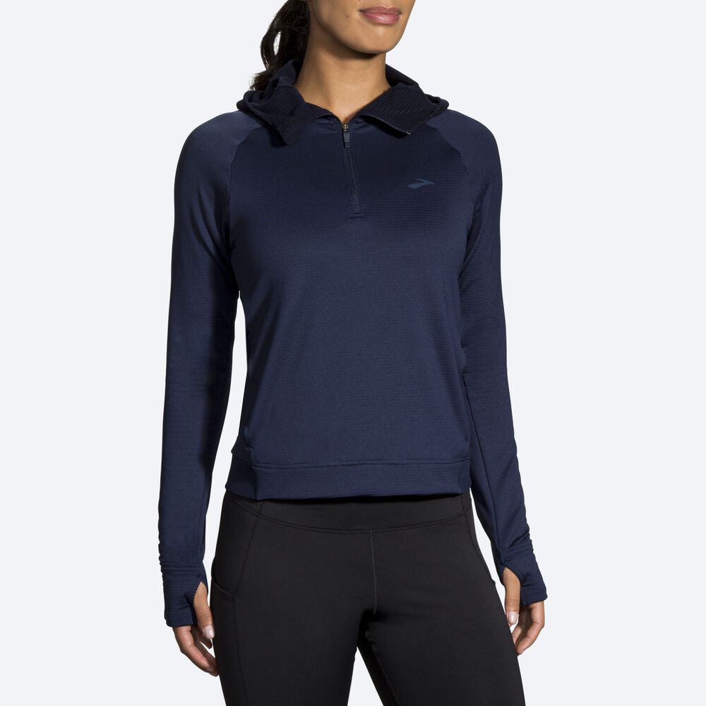 Brooks Notch Thermal Kadın Kapüşonlu Sweatshirt Lacivert | TR-234170