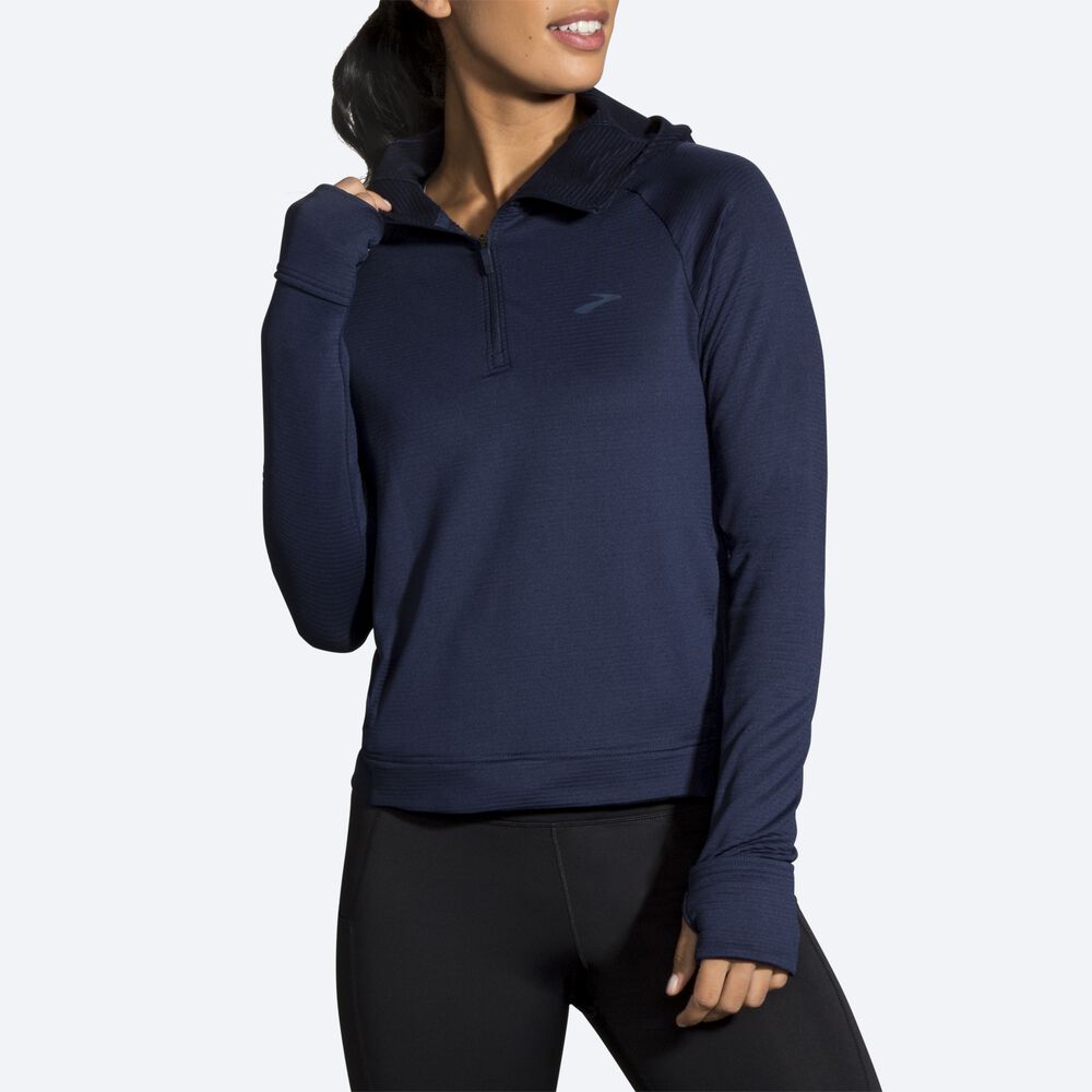 Brooks Notch Thermal Kadın Kapüşonlu Sweatshirt Lacivert | TR-234170