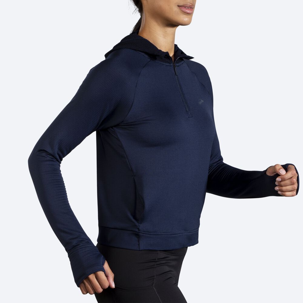 Brooks Notch Thermal Kadın Kapüşonlu Sweatshirt Lacivert | TR-234170