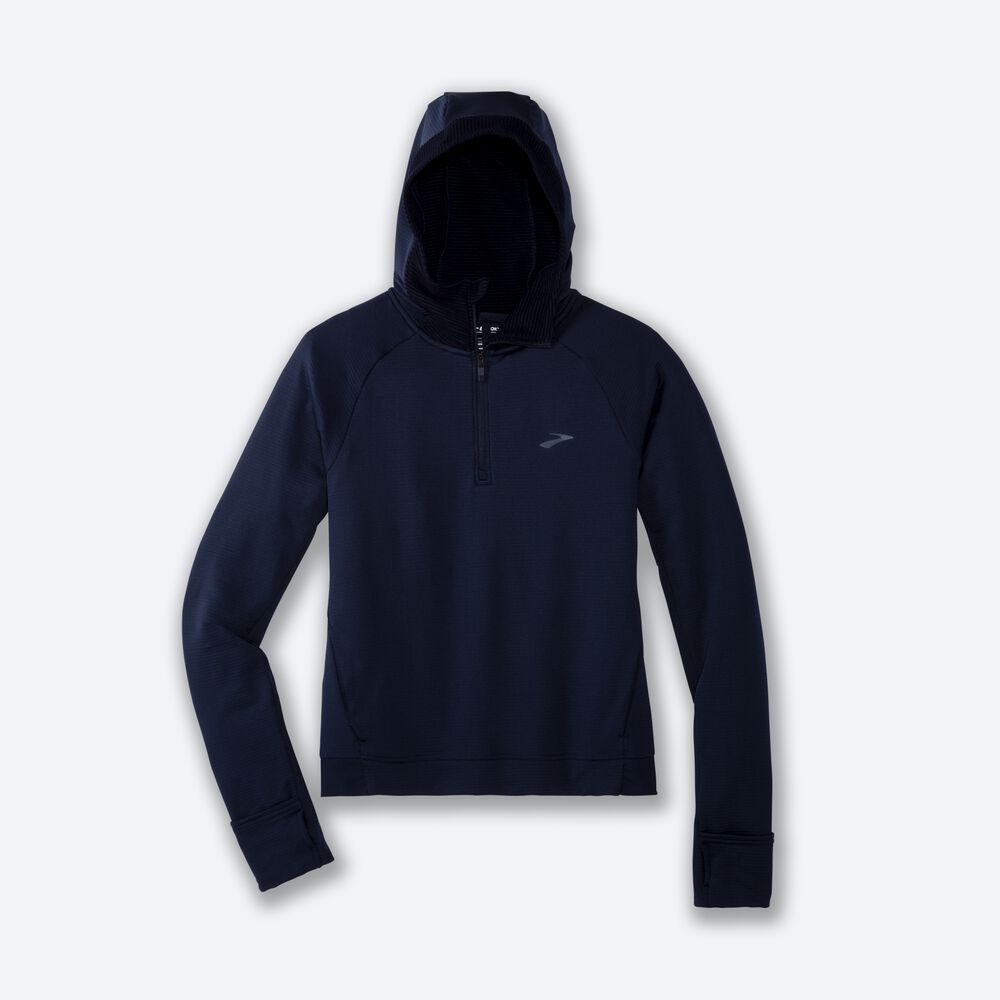 Brooks Notch Thermal Kadın Kapüşonlu Sweatshirt Lacivert | TR-234170