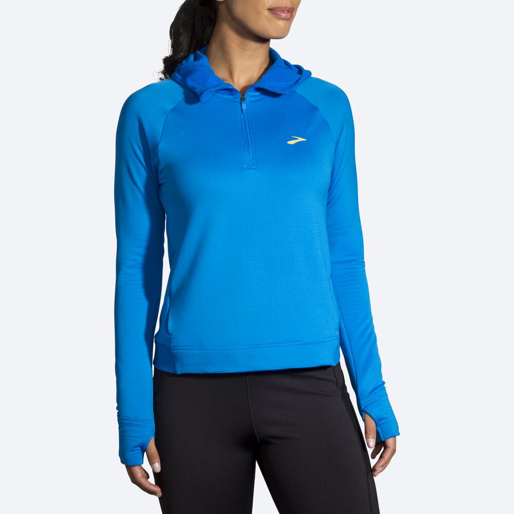 Brooks Notch Thermal Kadın Kapüşonlu Sweatshirt Mavi | TR-237086