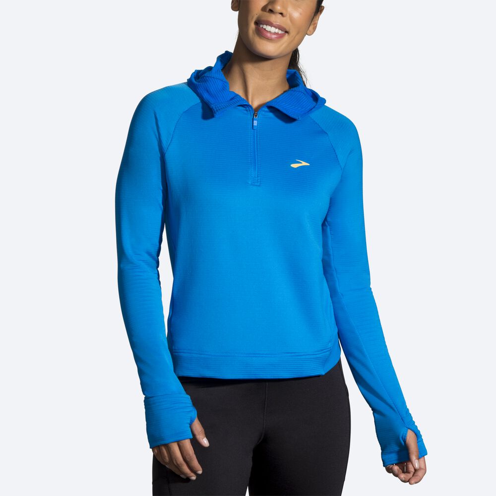 Brooks Notch Thermal Kadın Kapüşonlu Sweatshirt Mavi | TR-237086