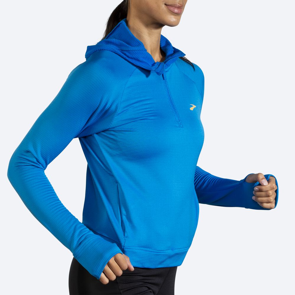 Brooks Notch Thermal Kadın Kapüşonlu Sweatshirt Mavi | TR-237086