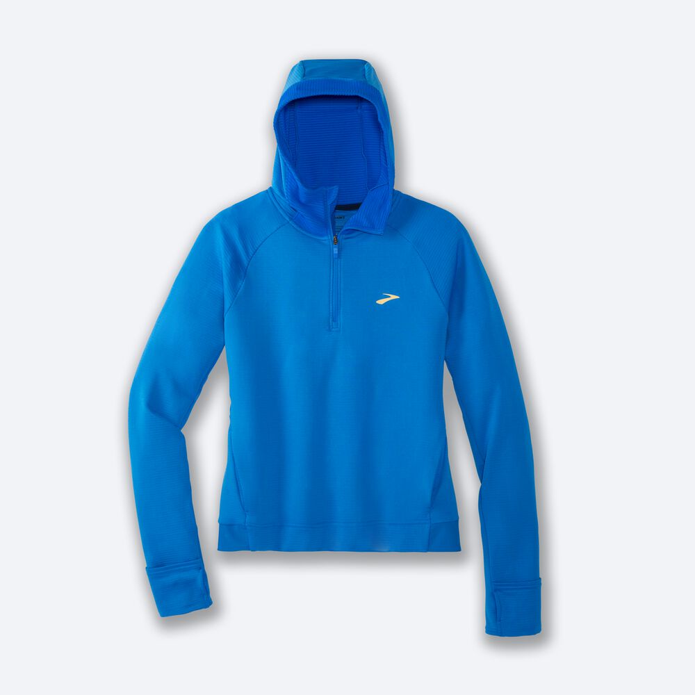 Brooks Notch Thermal Kadın Kapüşonlu Sweatshirt Mavi | TR-237086