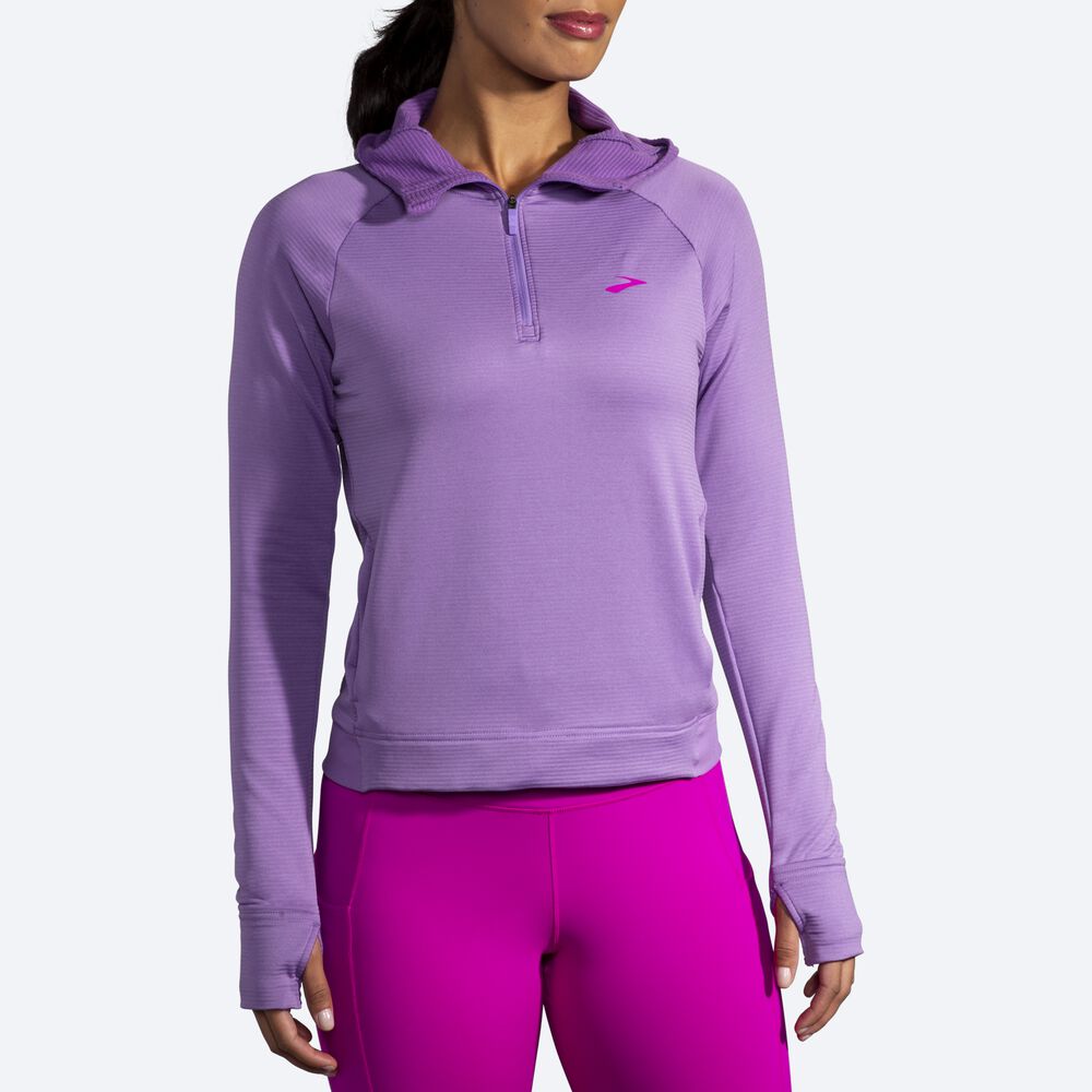 Brooks Notch Thermal Kadın Kapüşonlu Sweatshirt Mor | TR-968705