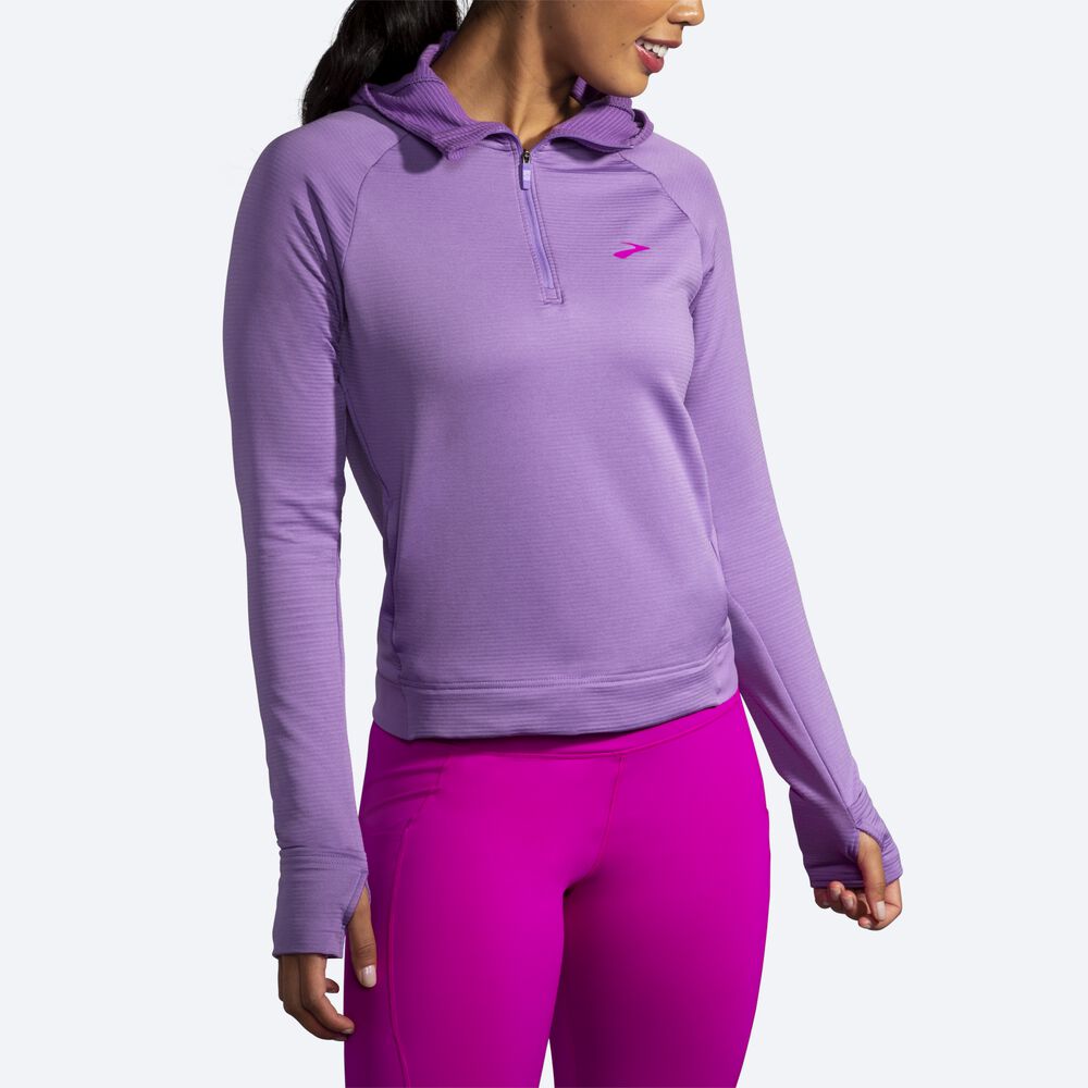 Brooks Notch Thermal Kadın Kapüşonlu Sweatshirt Mor | TR-968705