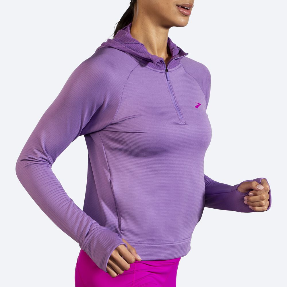 Brooks Notch Thermal Kadın Kapüşonlu Sweatshirt Mor | TR-968705