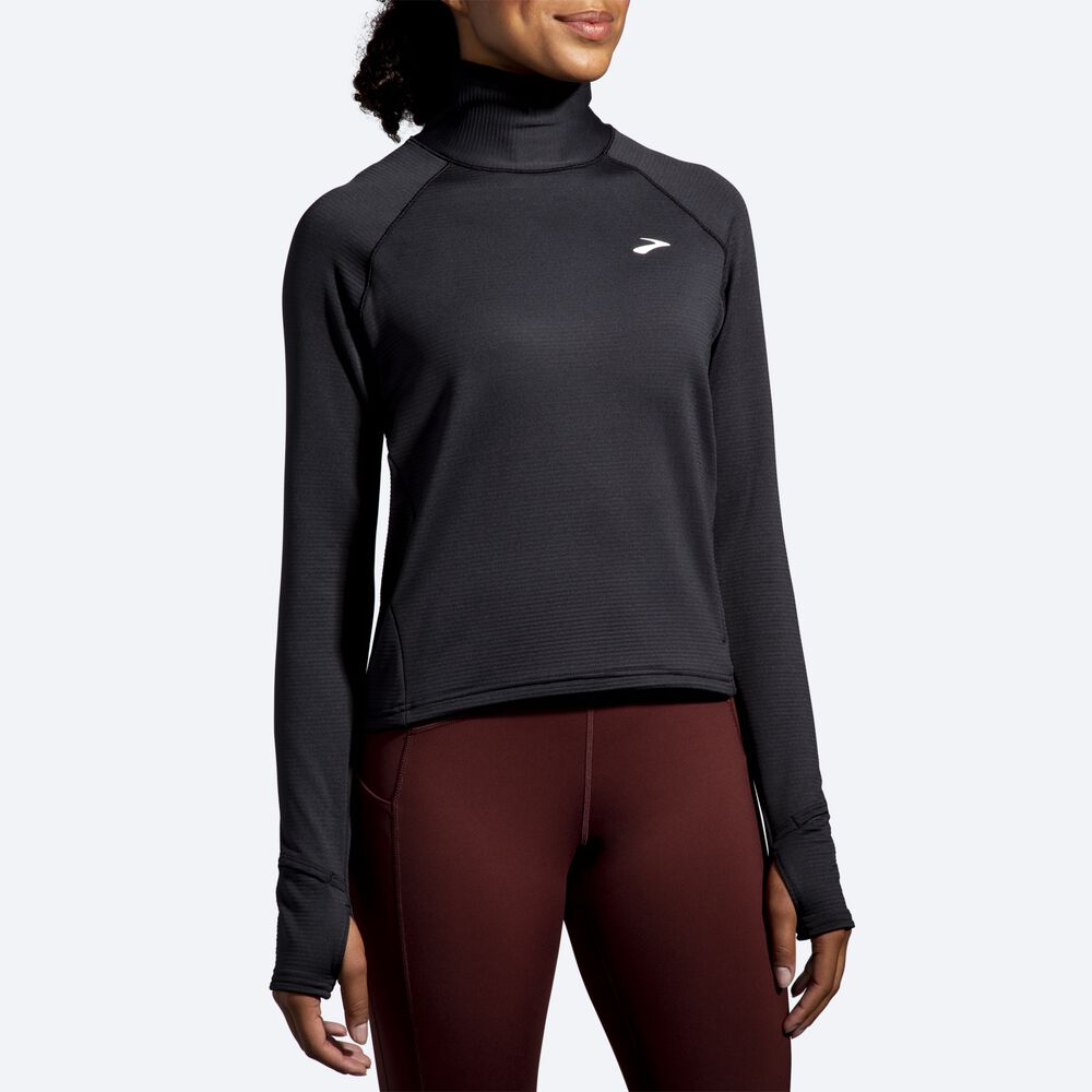 Brooks Notch Thermal Long Sleeve 2.0 Kadın Tişört Siyah | TR-654930