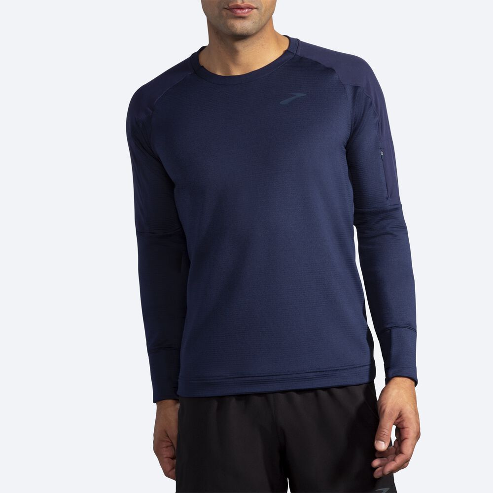 Brooks Notch Thermal Long Sleeve Erkek Tişört Lacivert | TR-763210