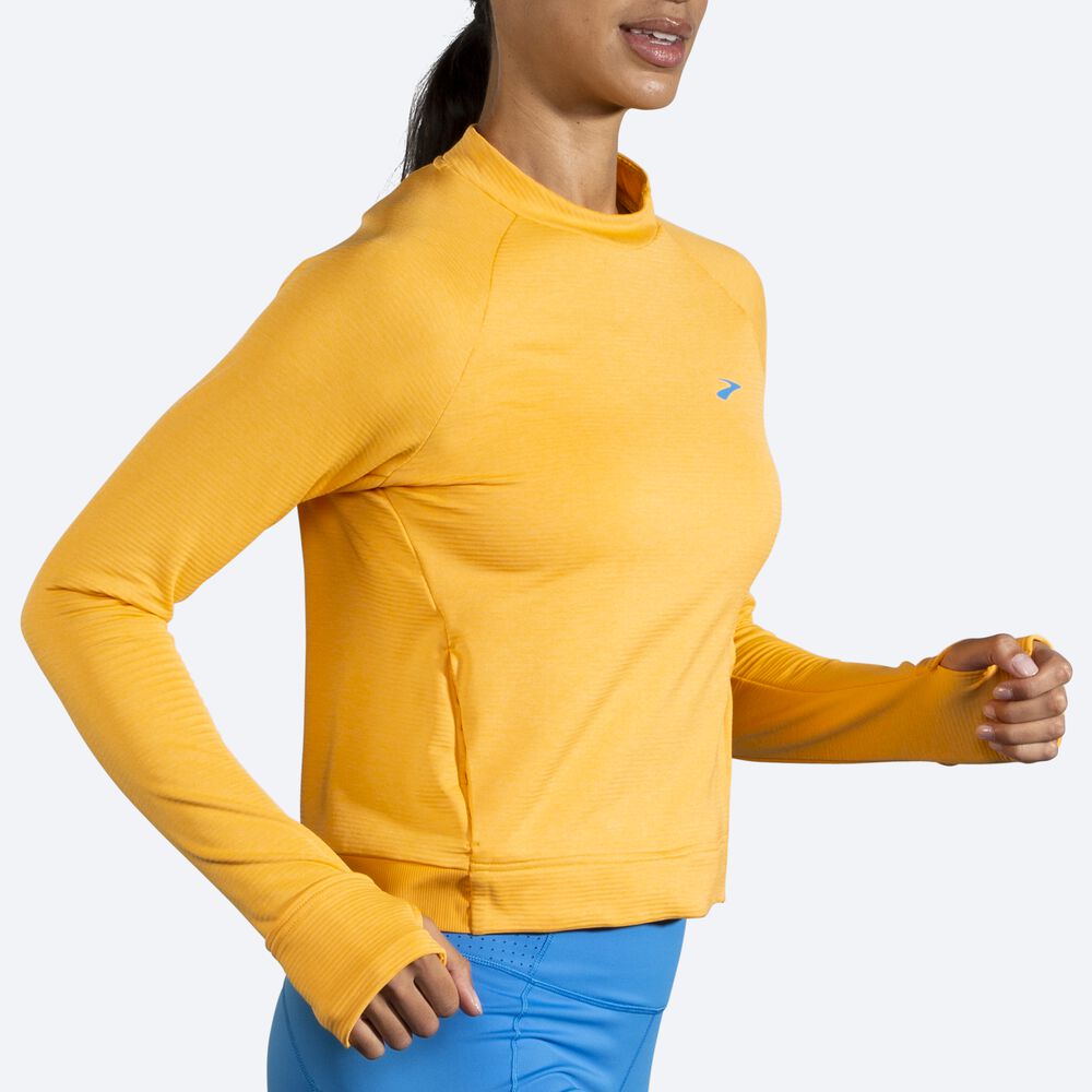 Brooks Notch Thermal Long Sleeve Kadın Tişört Sarı | TR-216497