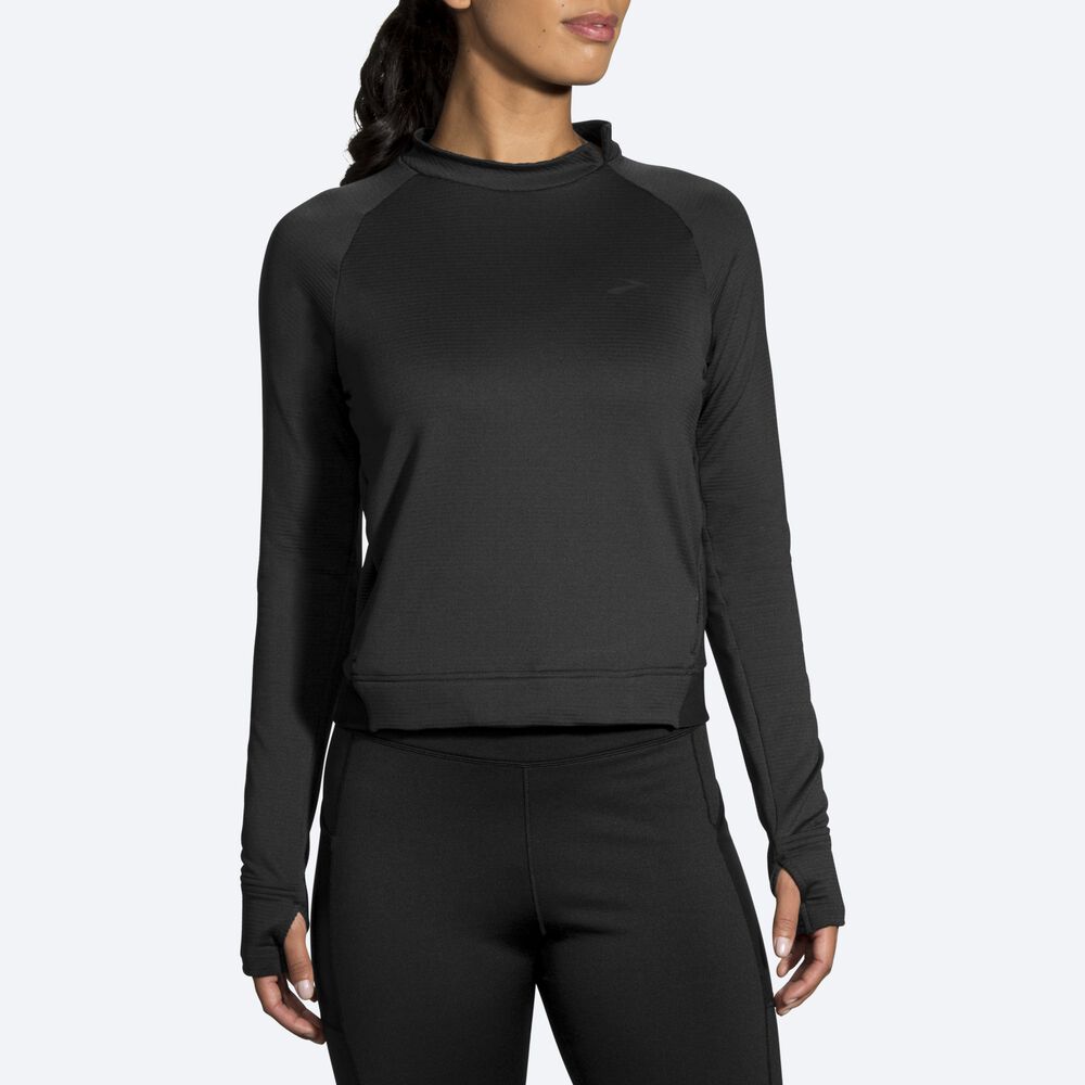 Brooks Notch Thermal Long Sleeve Kadın Tişört Siyah | TR-342189