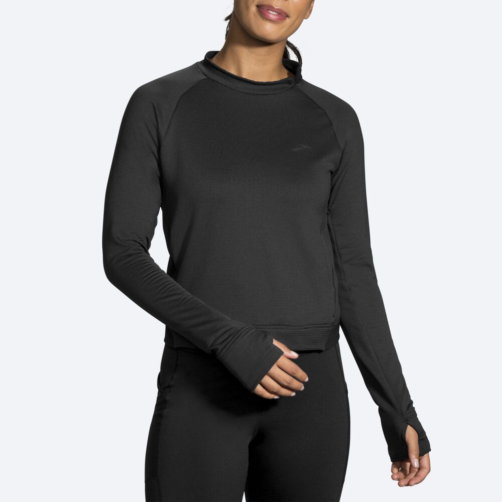 Brooks Notch Thermal Long Sleeve Kadın Tişört Siyah | TR-342189