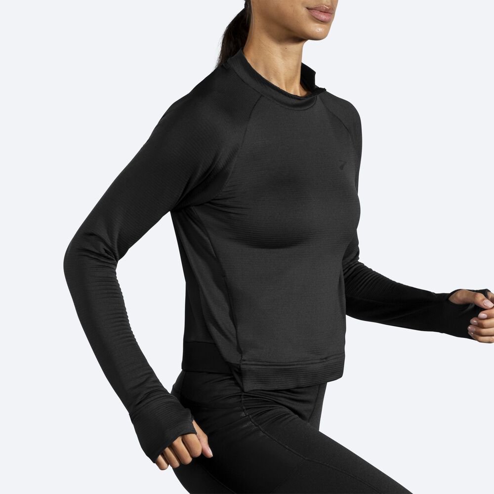 Brooks Notch Thermal Long Sleeve Kadın Tişört Siyah | TR-342189