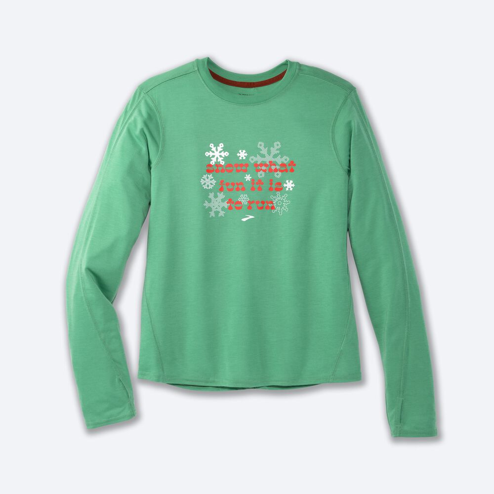 Brooks Run Merry Distance Baskılı Long Sleeve Kadın Tişört Yeşil | TR-402165