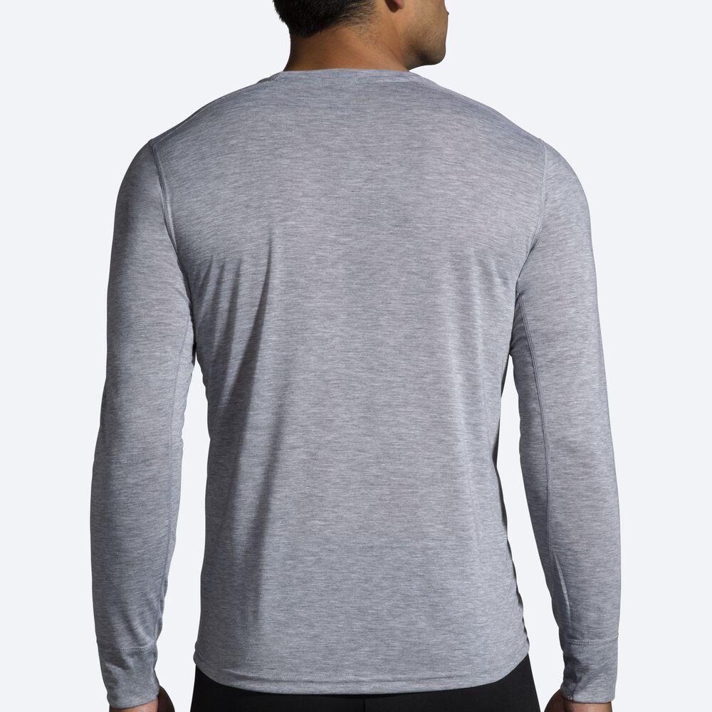 Brooks Run Merry Distance Baskılı Long Sleeve Erkek Tişört Gri | TR-918524