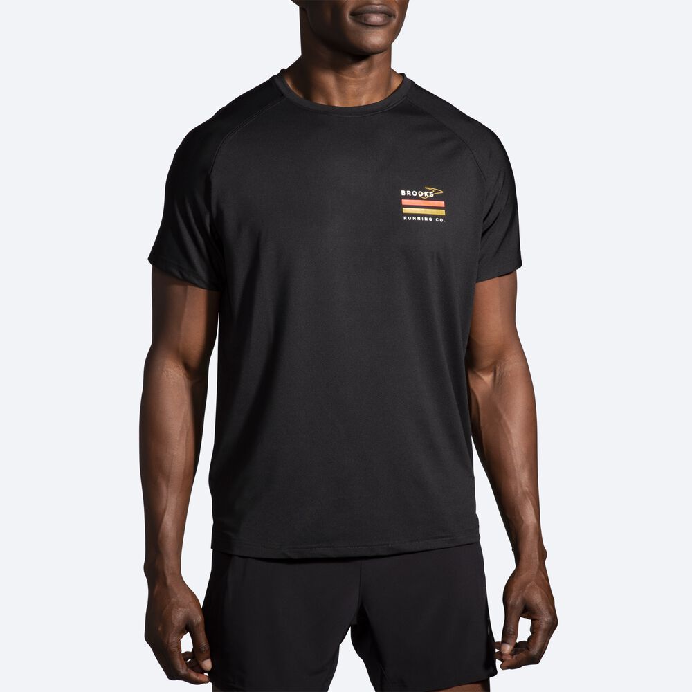 Brooks Run Within Short Sleeve Erkek Tişört Siyah/Çizgili | TR-260897