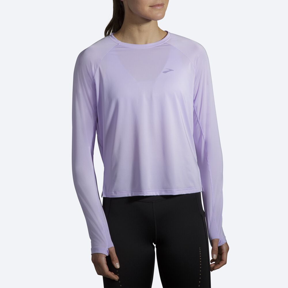 Brooks Sprint Free Long Sleeve Kadın Tişört Mor Gri | TR-378524